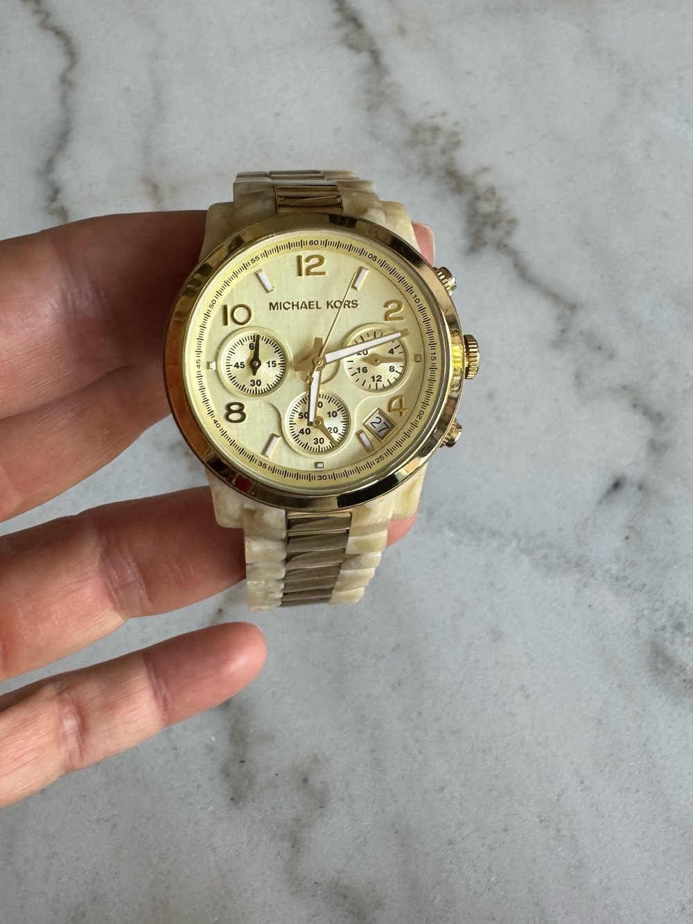 Michael Kors Gold and Cream Chronograph Watch